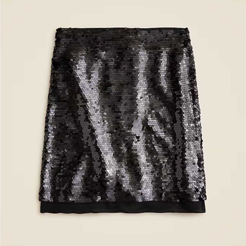 NWT J.Crew Black Chiffon-lined sequin skirt